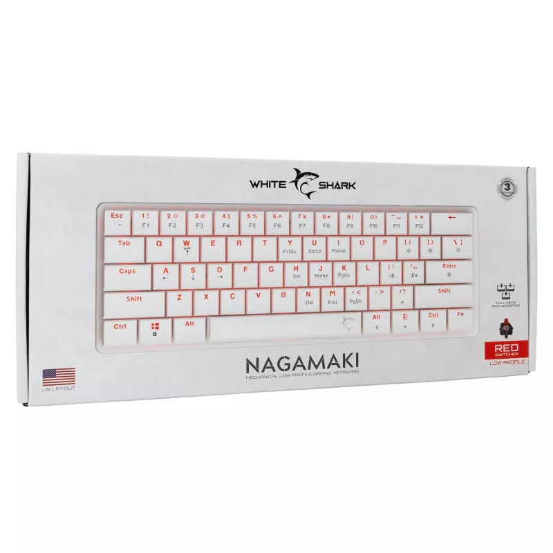 Mechanical keyboard White Shark Nagamaki GK-006211 — compact layout, Red mechanical switches, white chassis