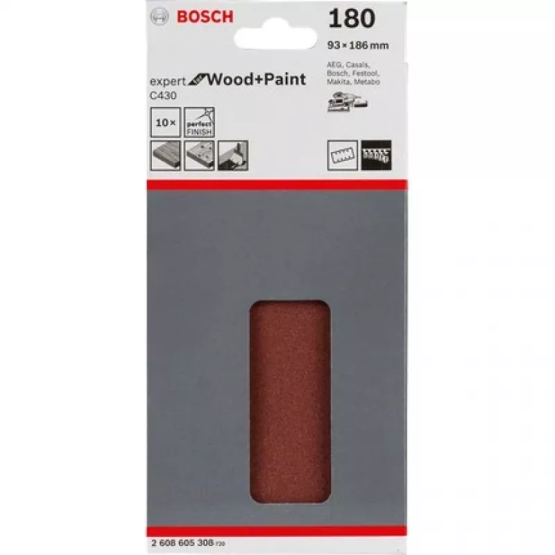 Bosch C430 Expert for Wood and Paint, Sanding sheet, Fine grit, P180, Synthetic resin, Finishing work, Removing paint, Paint, Wood