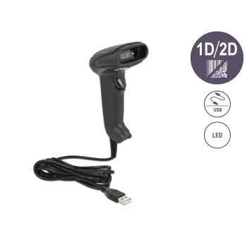 Handheld Barcode Scanner DeLOCK USB 1D 2D German Version