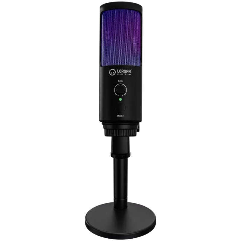 LORGAR SMP40, RGB Microphone with external mute button and metal stand, Black