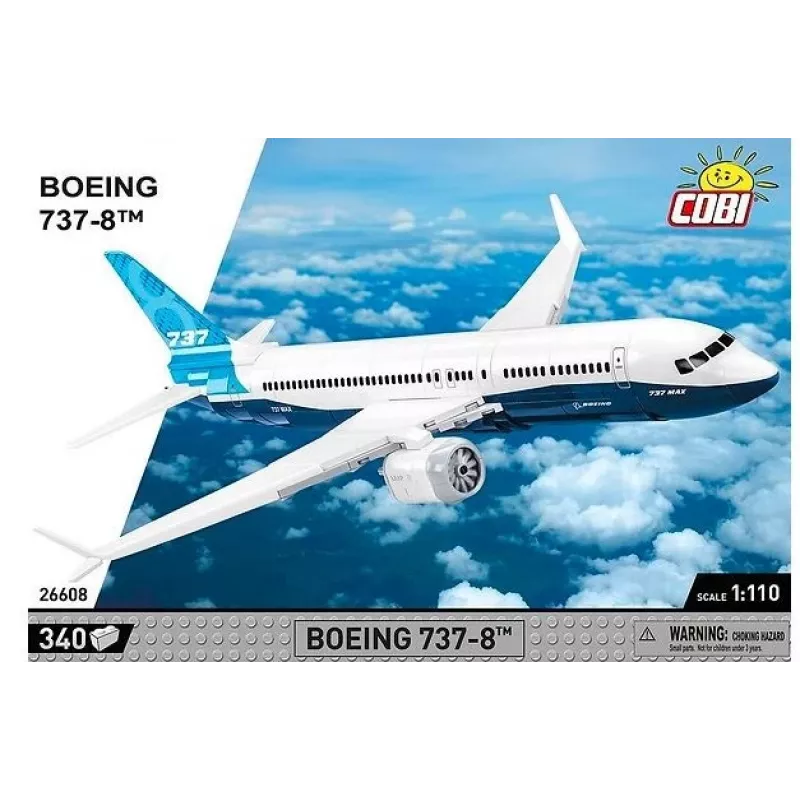 Building set Cobi Boeing 737-8 — 340 pieces, recommended age 7+, blue and white