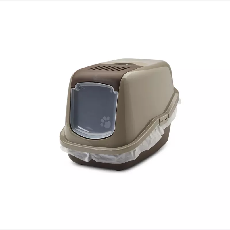 Covered cat litter box Savic Nestor, plastic, 56×39×38.5 cm, warm gray–chocolate brown