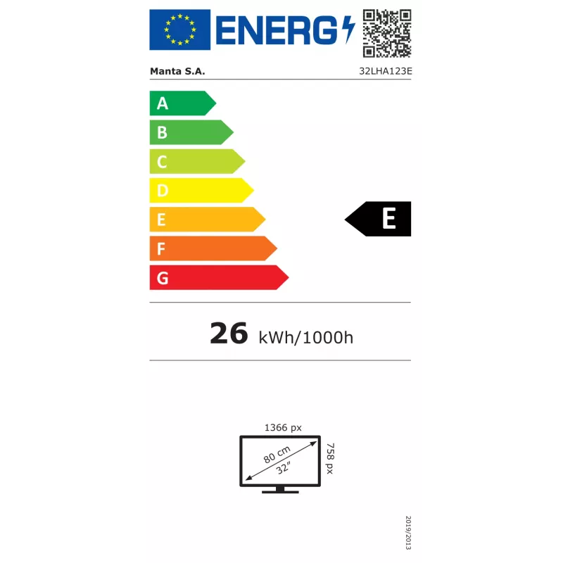 Manta 32LHA123E 32 inch HD LED TV with Android TV, DVB-T2/C/S2, 3x HDMI, 2x USB, CI+