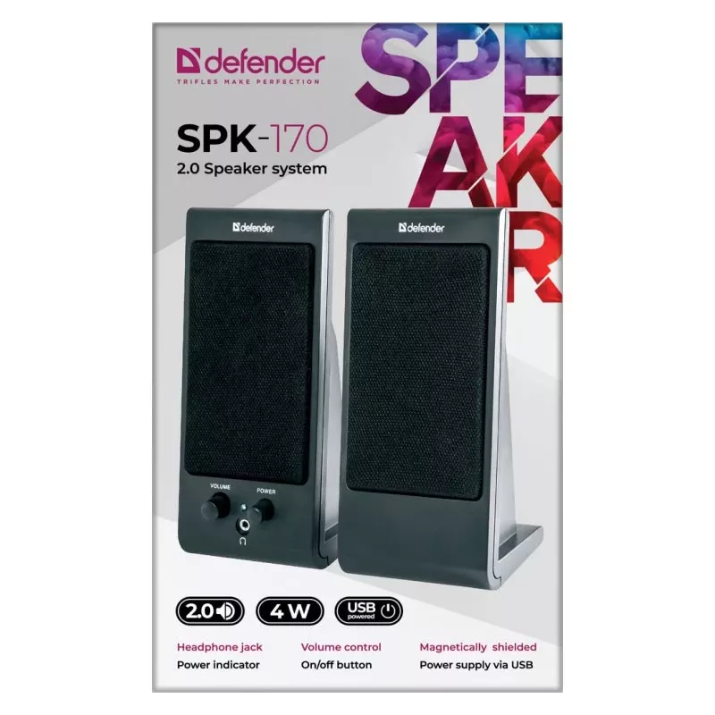 Desktop/Bookshelf Speakers DEFENDER SPK-170 2.0, 4 W RMS, wired USB 5 V, 3.5 mm, black