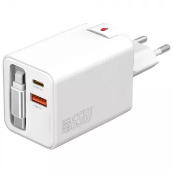 Indoor USB-C/USB-A Fast Charger 4smarts 541065 — Universal AC 100–240V, Max 20V, 0.7 m cable, White