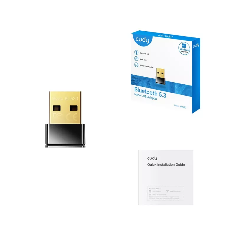 Bluetooth adapter Cudy BU530 USB Type-A, Black, Bluetooth output, Windows 8.1 support