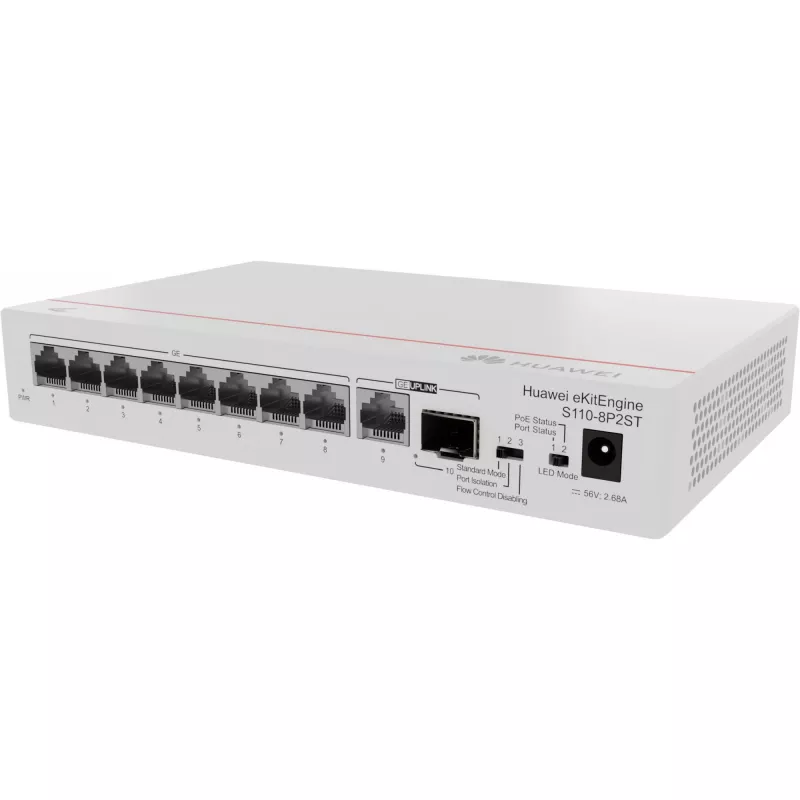 HUAWEI eKit S110 Series S110-8P2ST Unmanaged L2 Gigabit Ethernet (10/100/1000) Power over Ethernet (PoE) Grey