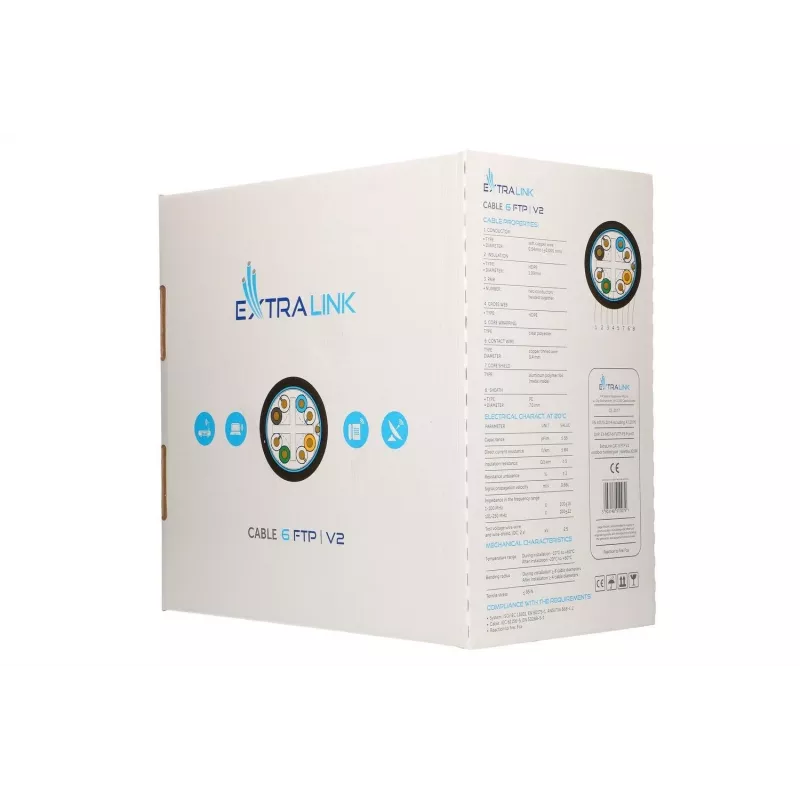 Network Cable Extralink Twisted pair CAT6 FTP (F/UTP) V2 Outdoor 305M Black