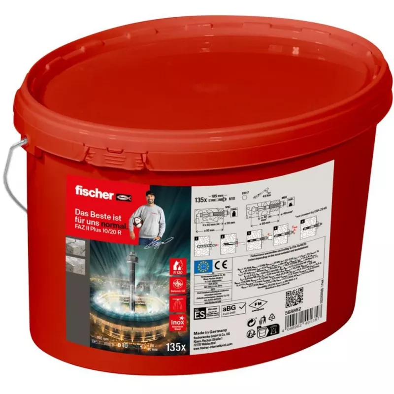 Stainless steel bolt anchor FISCHER FAZ II Plus 10/20 R — 135 pieces, bucket