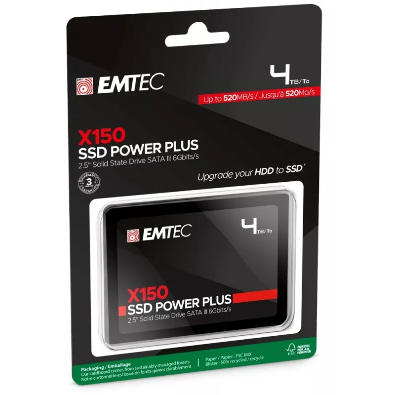 SSD disk Emtec X150 4 TB 2.5 inch SATA III 3D NAND model ECSSD4TX150