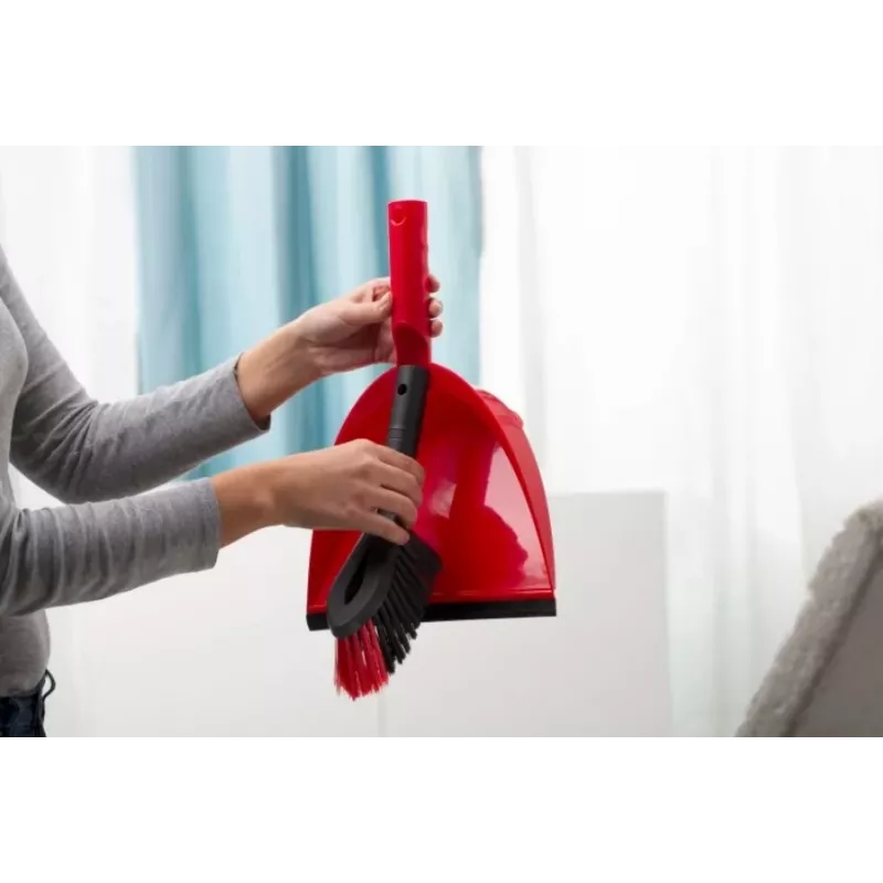 Dustpan and brush set VILEDA 141742 — technopolymer dustpan, plastic handle, soft/hard bristles, black, hanging hole