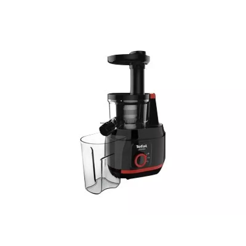 Slow juicer Tefal Juiceo ZC150 — 150 W, 4.5 cm feeding tube, 0.8 L juice & pulp containers, 80 RPM, Black/Red