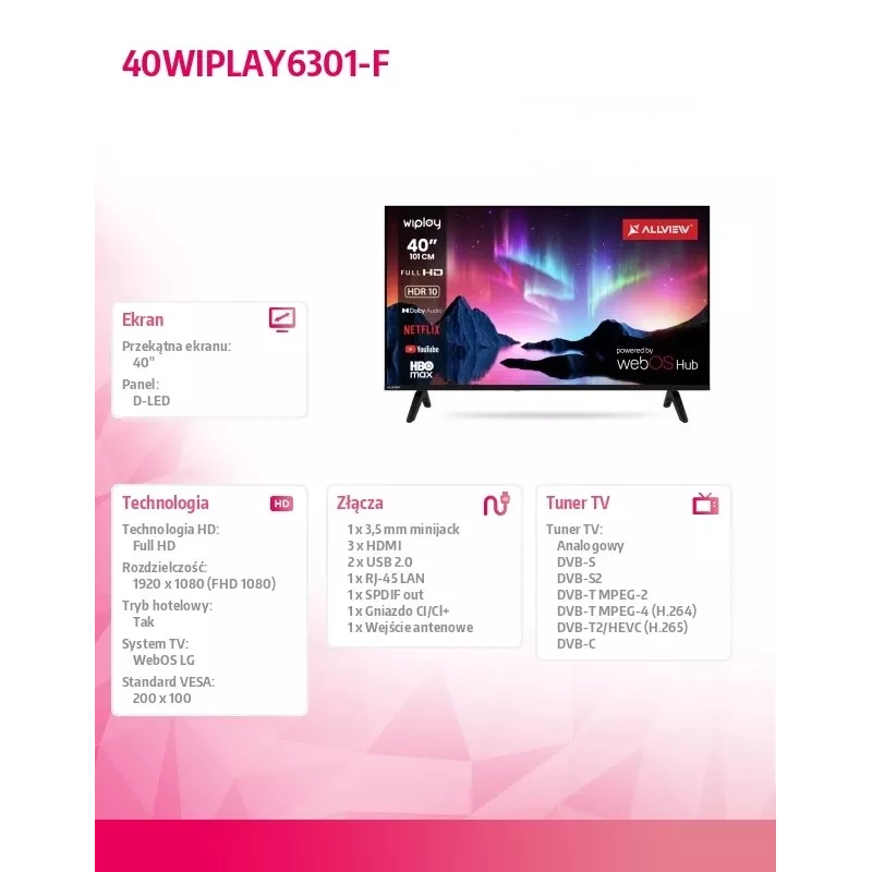 TV LED 40 inch 40WIPLAY6301-F