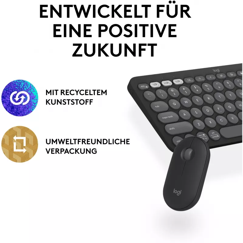 Logitech Pebble 2 Combo Wireless Keyboard Mouse QWERTZ German Graphite