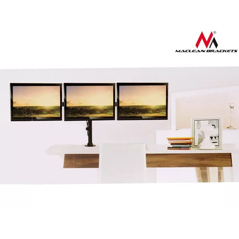 Monitor desk mount MACLEAN MC-691 for 3 monitors — adjustable height and tilt