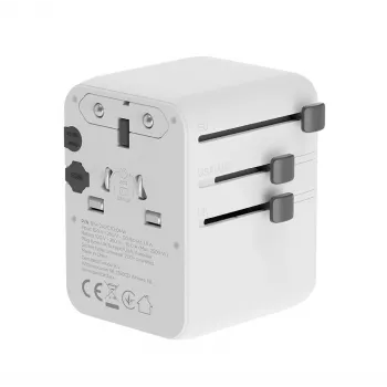 Travel adapter GEMBIRD TPA-2A3C70-01-W — Type I plug, 3× USB-C (70W), 2× USB-A (18W), 100–250V, white