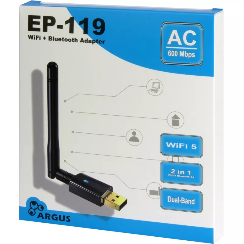 USB Wi‑Fi / Bluetooth Adapter INTER-TECH EP-119, Wi‑Fi 5 (802.11ac) Dual‑band 600 Mbit/s