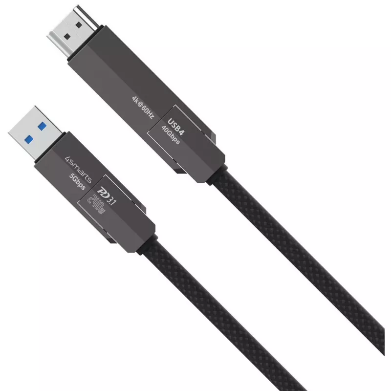 USB4 HDMI cable 4smarts ComboCord 240W 1.5 m – USB4 to HDMI, 240W power delivery, 1.5m length