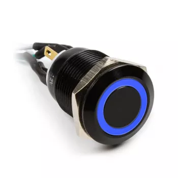 Vandal-proof push button Impactics 19mm, IP65, blue LED, black