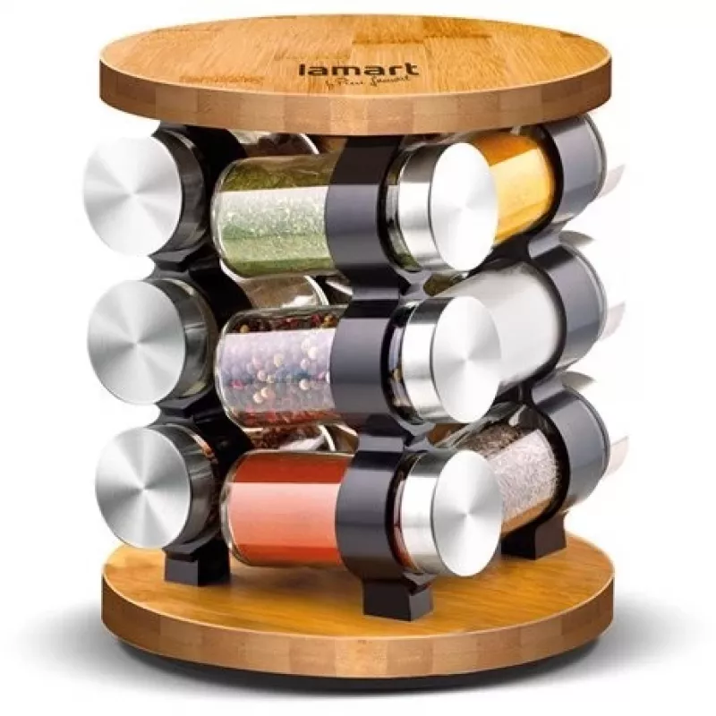 Lamart LT7051 12-Piece Glass Spice Jar Set with Stand
