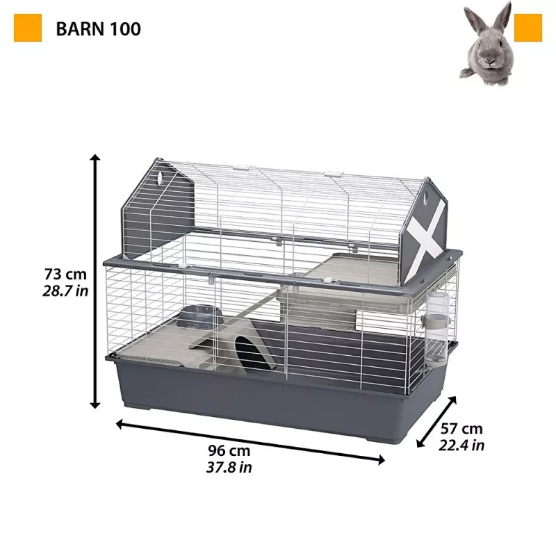 Cage Ferplast Barn 100 for rabbits and guinea pigs, metal/plastic, 960×570×730 mm, taupe/white