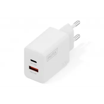 AC USB Charger DIGITUS 20W, 1x USB-C, 1x USB-A, Input 100–240V, White