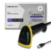 Handheld barcode reader QOLTEC 50867 — 1D/2D laser scanner, USB wired, 600 mm range, yellow/black