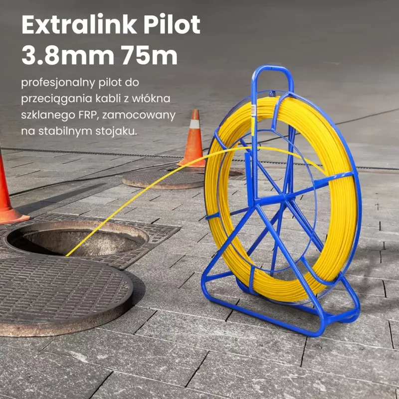 Extralink Rodder 3.8mm 75m | Cable Pulling Rod | Fiberglass FRP, Dia. 3.8mm, Length 75m, Yellow