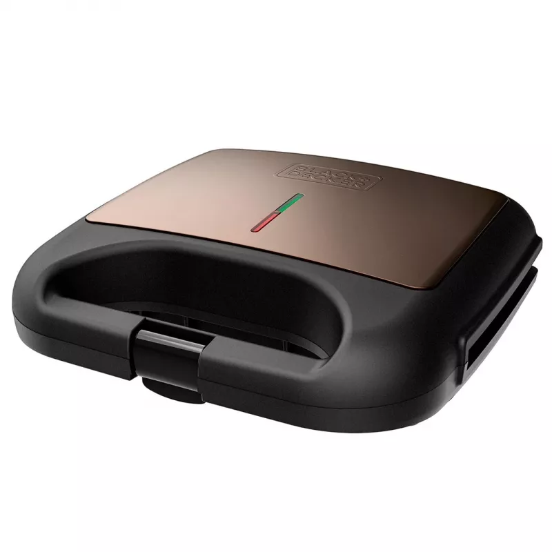 Sandwich toaster Black & Decker BXSA753E — 2-sandwich, 750 W, non-stick plates, 215×125 mm cooking surface, compact stainless steel