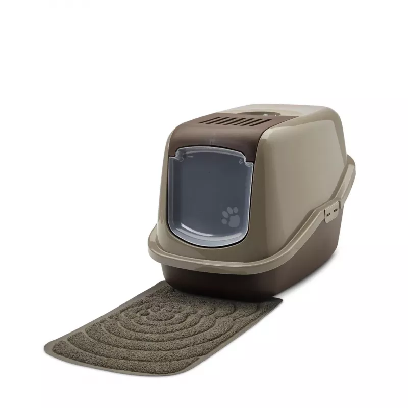 Covered cat litter box Savic Nestor, plastic, 56×39×38.5 cm, warm gray–chocolate brown
