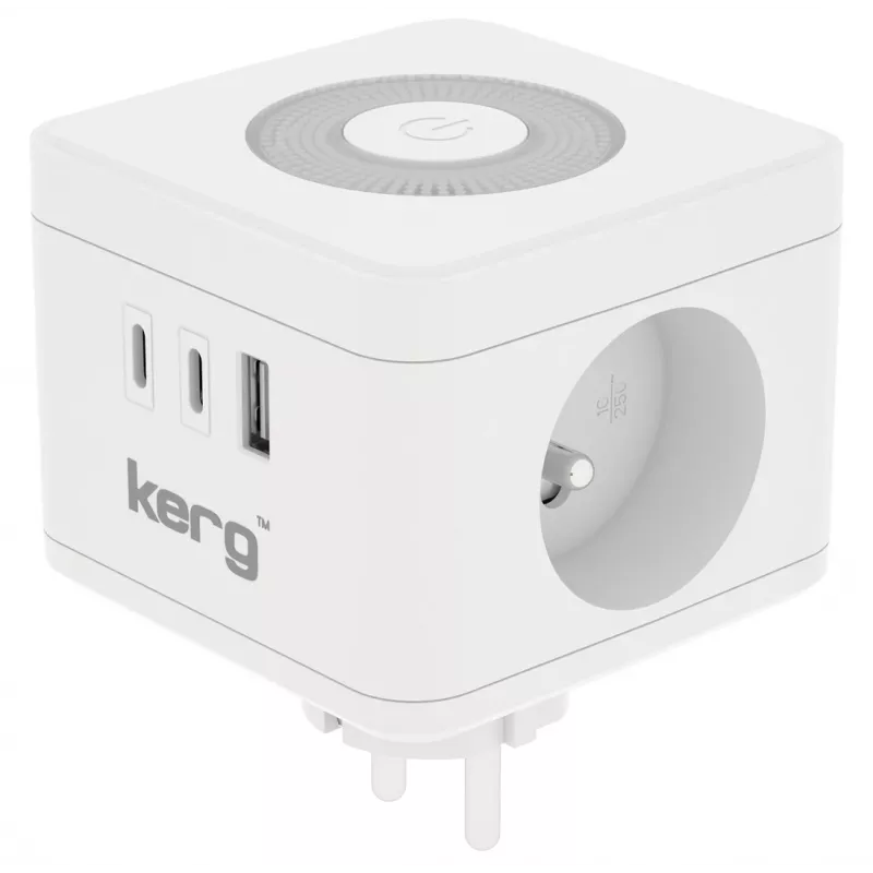 Power strip Kerg M02730 — 2 Type F sockets, 3 USB ports (USB-A + USB-C), 16A 250V~, 1.5 m cable, white