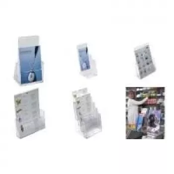 helit desktop brochure holder, DIN A5 Portrait, 4 Compartments, clear acrylic, Dimensions: (B)165 x (T)155 x (H)260 mm (H23522-02)