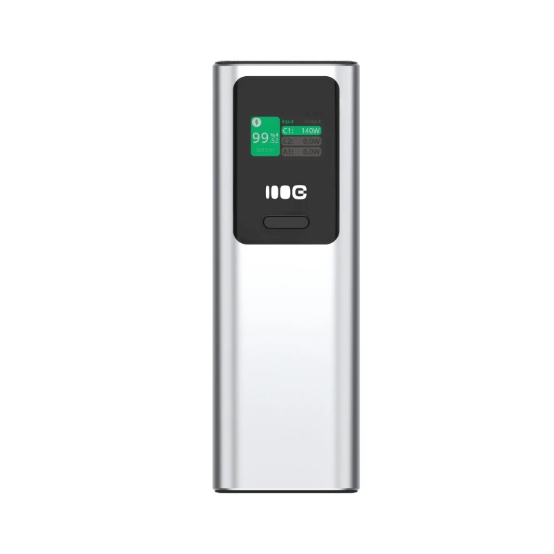 Portable battery Green Cell PBGC25UD, 25200 mAh, Li‑Ion, 140 W total, 2× USB‑C + 1× USB‑A, OLED display, aluminium housing