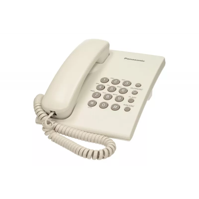 Analog telephone Panasonic KX-TS500PDW — 16 buttons, white, desk/wall mount, 100-entry phonebook