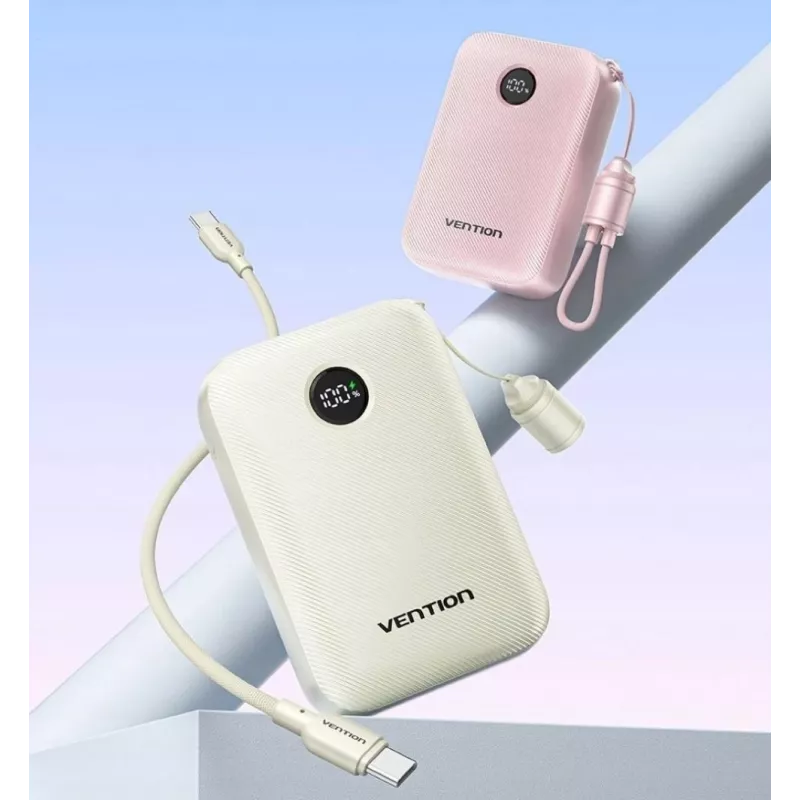 Power Bank Vention 20000mAh 22.5W — 2× USB‑C, 1× USB‑A, Beige