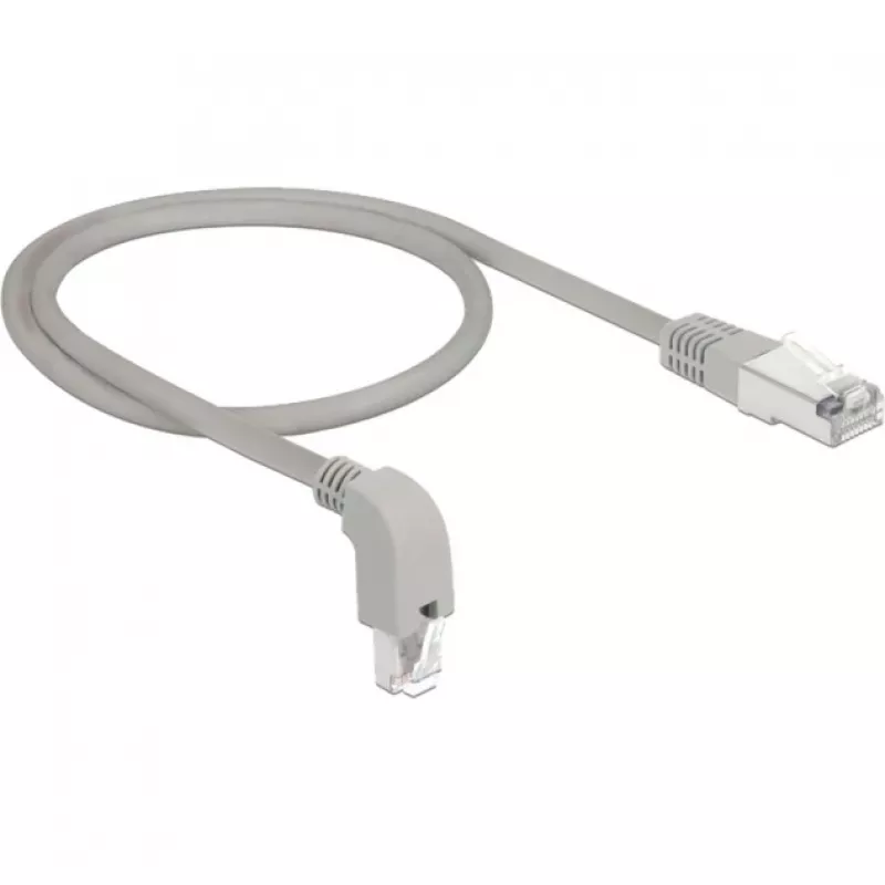 DeLOCK - Patch-Cable - RJ-45 (M) nach Downward angled to RJ-45 (M) - 50cm - S/FTP - CAT 6a - Shielded, Halogen-Free - Grey (85873)