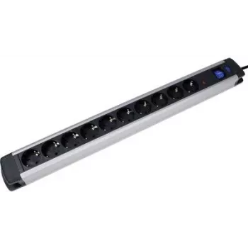 Power strip AS Schwabe 18360 with surge protection, Schuko sockets, black/silver