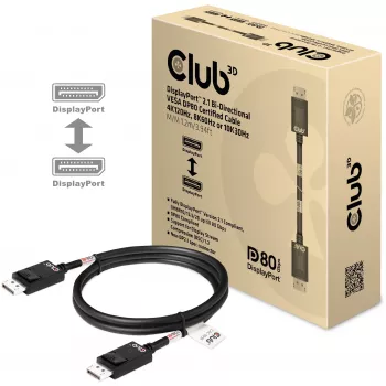 CLUB3D DisplayPort 2.1 Bi-Directional VESA DP80 Certified Cable 4K240Hz, 8K60Hz or 10K30Hz M/M 1.2m/3.94ft