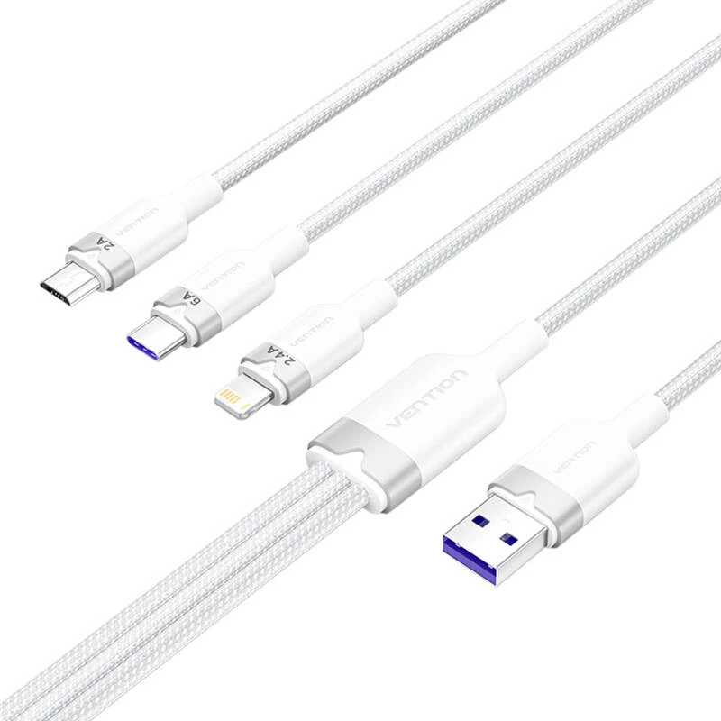 USB 2.0 A to 3-in-1 6A cable Vention CTRWG 1.5 m white