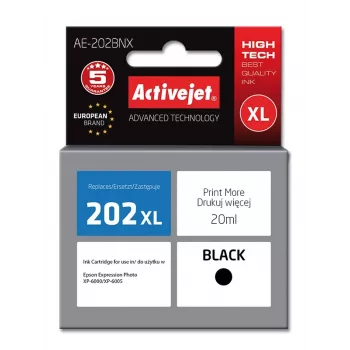 Ink cartridge ActiveJet AE-202BNX Black compatible with Epson 202XL, 20 ml, XL high-yield, pigment ink, with chip