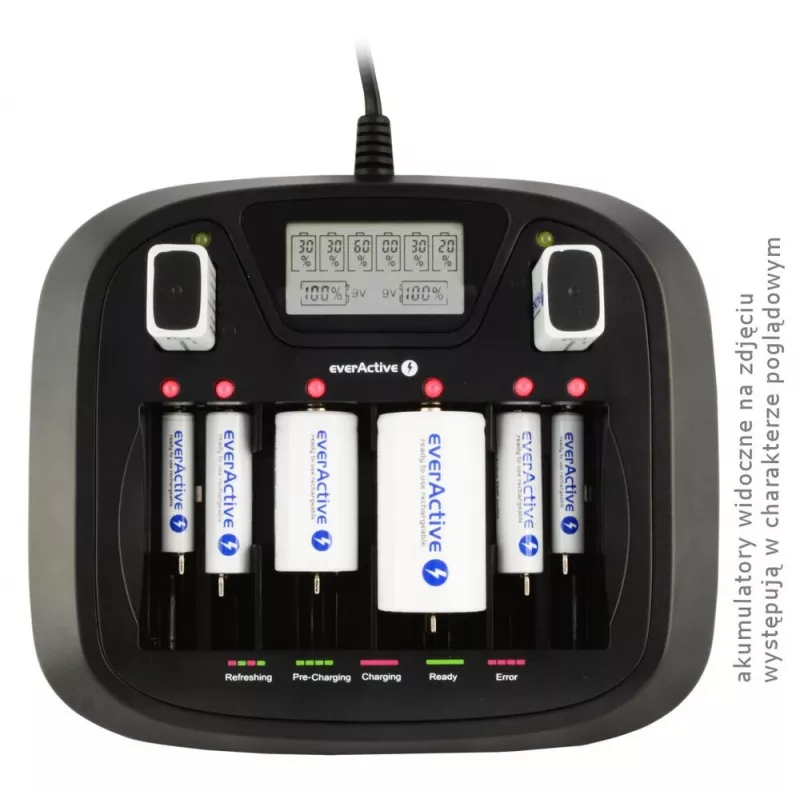 Battery charger everActive NC-900U Universal DC — charges AA, AAA, C, D, 9V, up to 6 cells, black