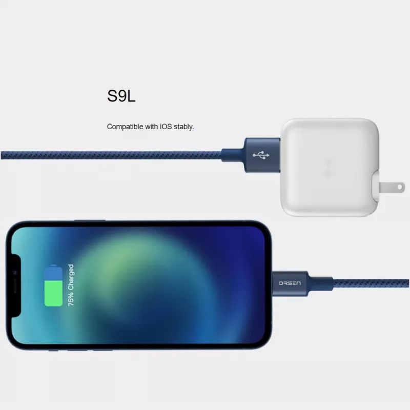 USB-A to Lightning Cable Orsen S9L 1 m 2.1A — black