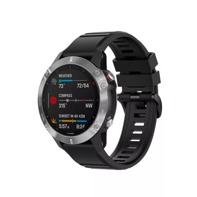 Silicone strap FIXED for Garmin QuickFit 26mm Black — replacement watch band 26 mm