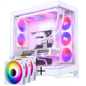 PHANTEKS NV-Series NV9 MK2 PC-Enclosure, EATX, DRGB, Tempered Glass - White + M25 Gen2 PWM D-RGB Fan 3er-Pack - Reverse Blade, 140mm, White + DRGB Kit