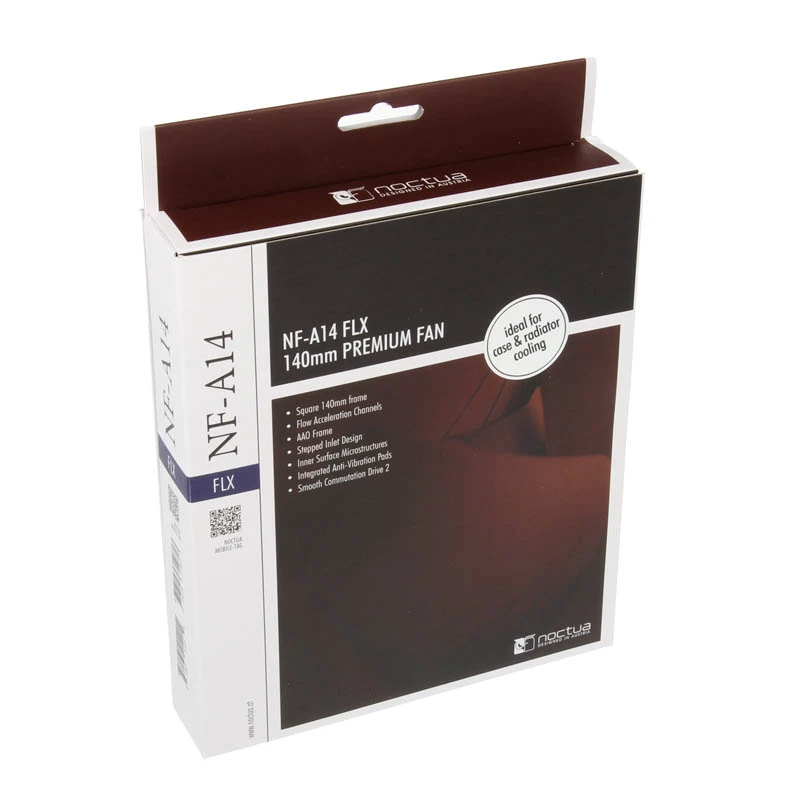 Fan Noctua NF-A14 FLX 140 mm case fan, 25 mm thickness, 900–1200 RPM, 115.5 m³/h airflow, 13.8–19.2 dB