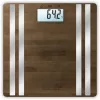 Electronic personal scale Medisana BS 552 — silver bamboo top, max 180 kg, 100 g accuracy, Bluetooth, BMI, body composition