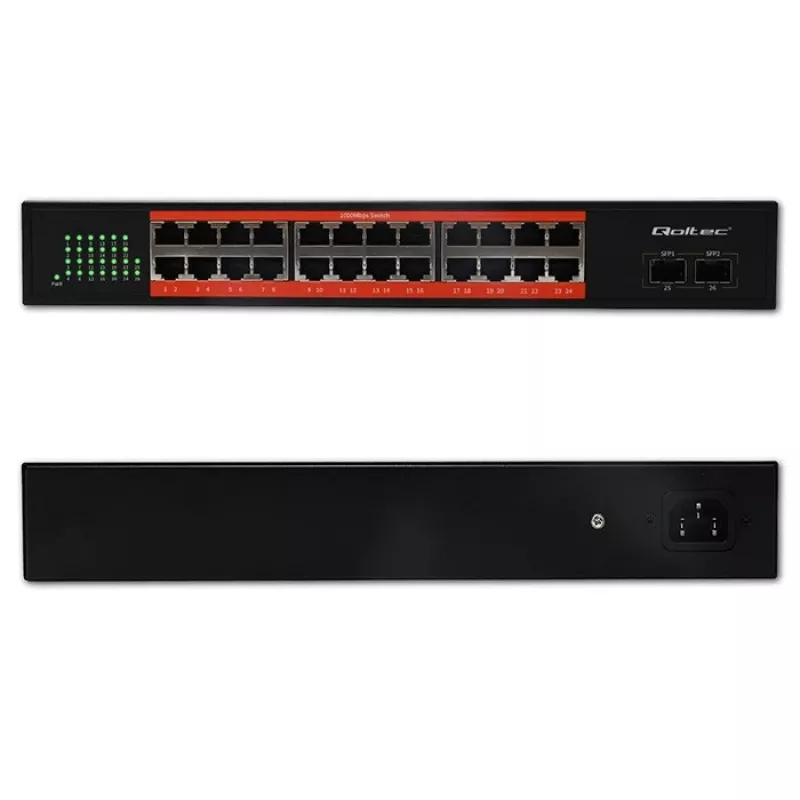Network switch QOLTEC Gigabit Ethernet PoE 24xRJ45 2xSFP