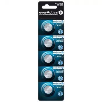 Battery everActive CR1632 lithium single‑use button 3 V — 5 pcs, 16 mm × 3.2 mm