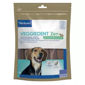 Dental Chews for Adult Dogs VIRBAC VEGGIEDENT ZEN M, vegetable-based oral care treats, medium size