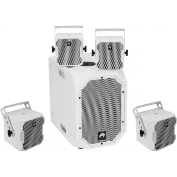 Active Speaker Set Omnitronic BOB-10A ws with 4x BOB-4 ws — powered main speaker with four satellite speakers